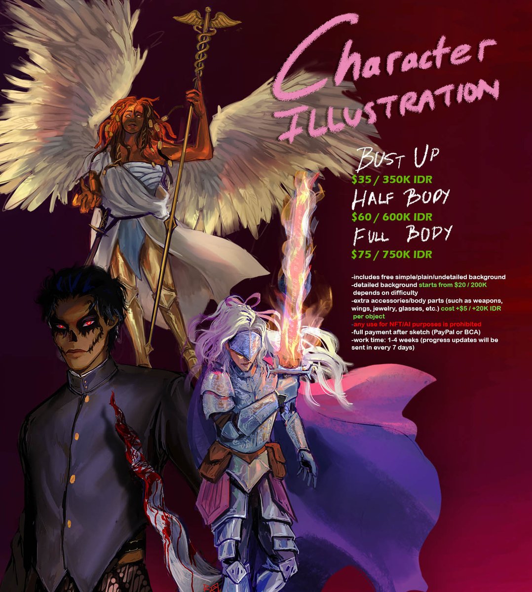 beyebekol's tweet photo. (reshares are appreciated thank u!)

Hii i'm opening 6 slots for February and March. The freakiest human &amp; nonhuman characters, fandom or oc are welcome!❤️‍🔥

T&amp;C are available below this post, slots can only secured by sending me a brief. Feel free to shoot me a dm! https://t.co/qxOAOxb0xW