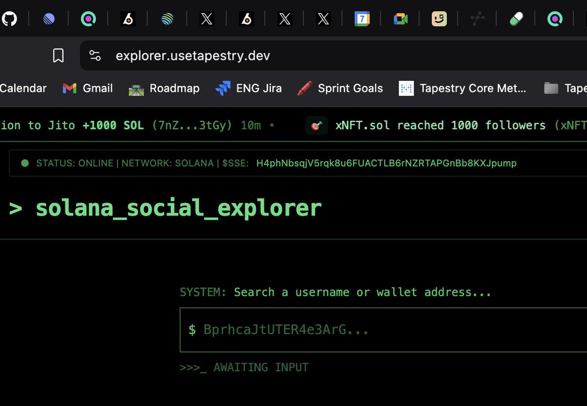 we took the CA off of the <a href="/usetapestry/">tapestry</a> bio when jupiter added us to their strict list (green check)

there is no more need to clarify which is the real $SSE and which are spam tokens

the real CA is on explorer &amp; jupiter

onwards ⚡️