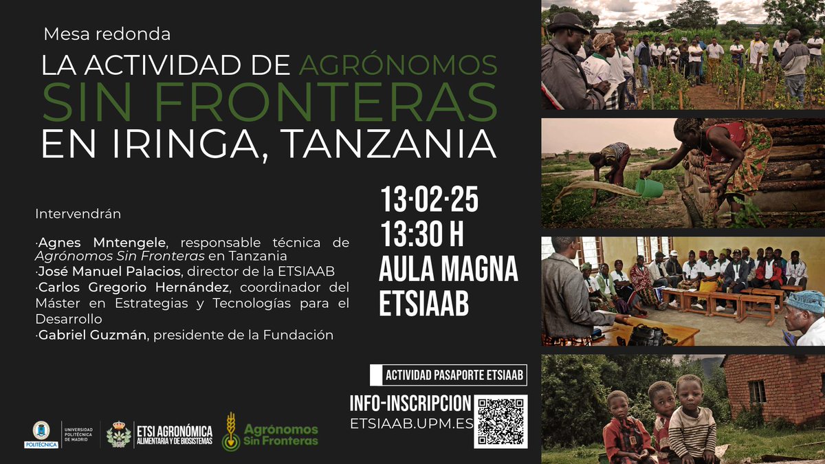 ➡ 'La actividad de Agrónomos Sin Fronteras en Iringa (Tanzania)' Mesa redonda organizada por <a href="/ASF_agro/">Fundación Agrónomos Sin Fronteras</a> 

🗓 Jueves 13 de febrero, 13:30, Aula Magna de la ETSIAAB. 

*Actividad #pasaporteETSIAAB.

➕etsiaab.upm.es/?id=CON17314&p…