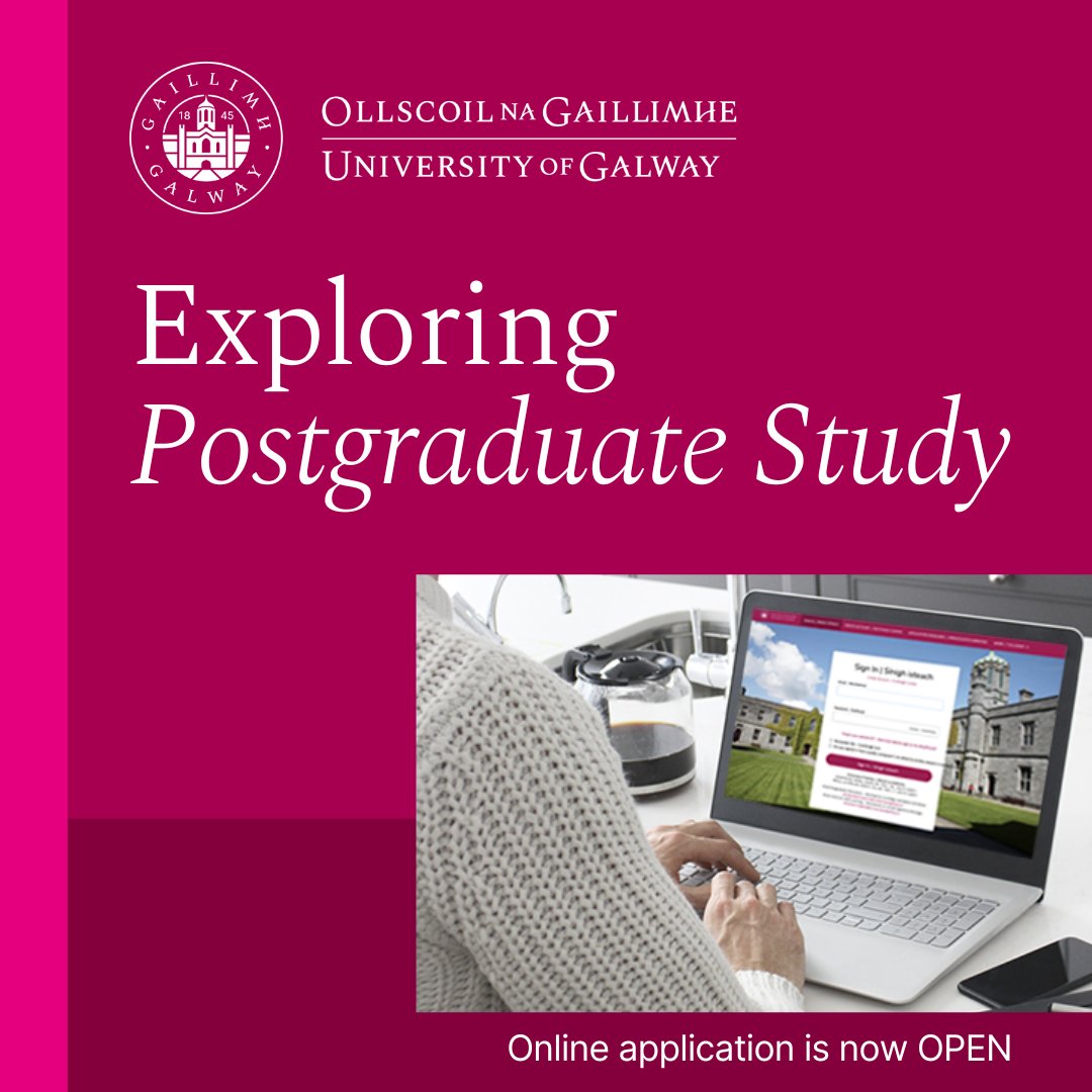 uniofgalway's tweet image. If you&apos;re thinking about doing a postgraduate course in 2025, our online application system is now open &amp;amp; accepting applications for entry in September. An early application may mean an early decision! Apply now 👉 universityofgalway.ie/postgraduateap…

#FindYourMasters #UniversityofGalway