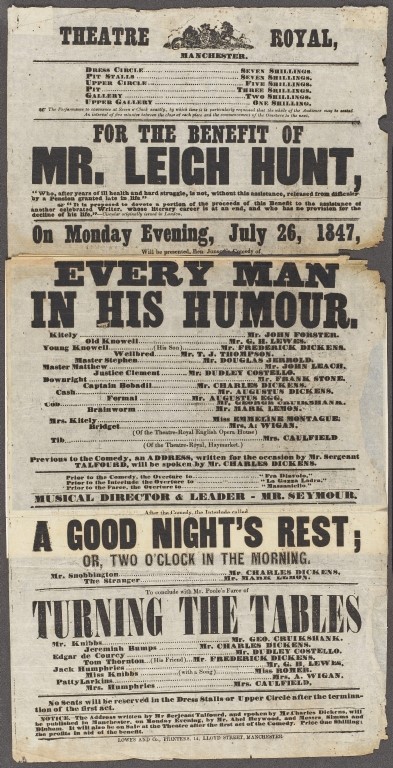 Charles Dickens was born #OTD 1812. In July 1847 he performed in a benefit show at Manchester’s Theatre Royal with various members of his family and circle of friends. This rare playbill from our collections records the particulars.  (1/2)