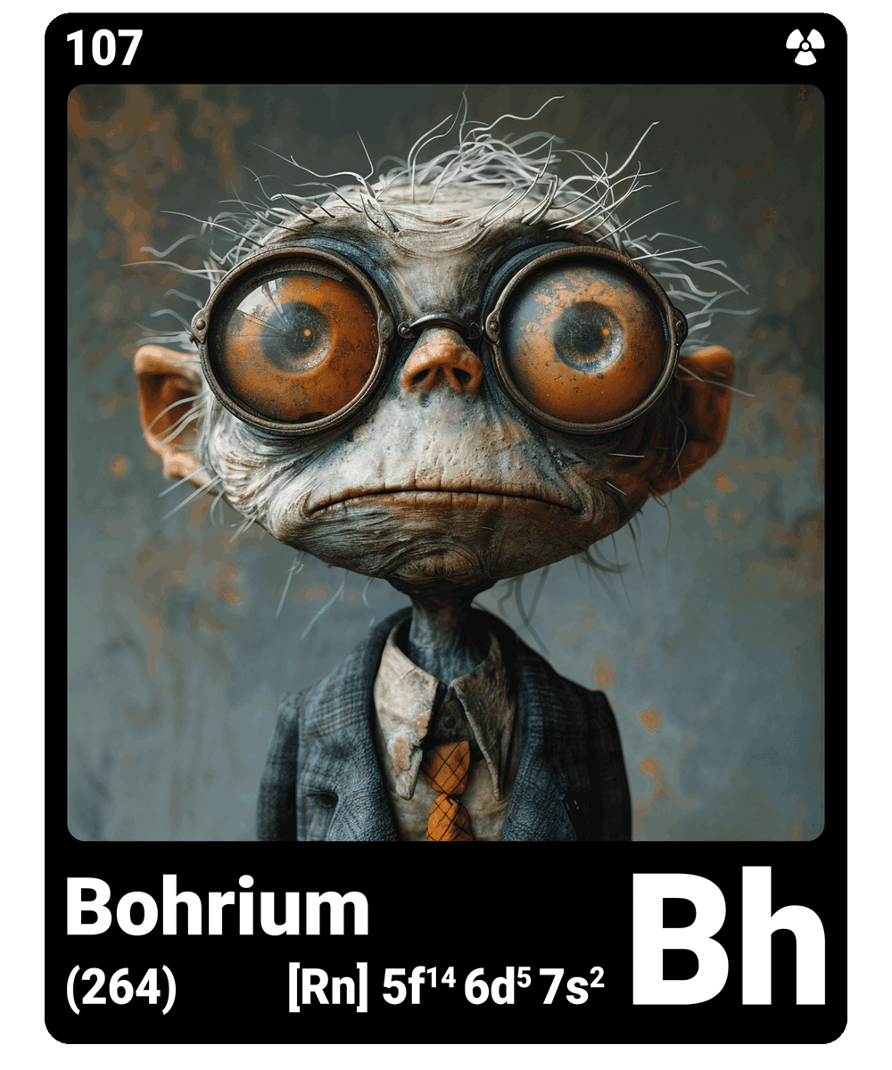 br_AI_king's tweet photo. brAIking This is what it looks like when AI gives the chemical element bohrium a face - find all ChemicalElements in the bio ScienceArt https://t.co/9Z5OJ44lCd