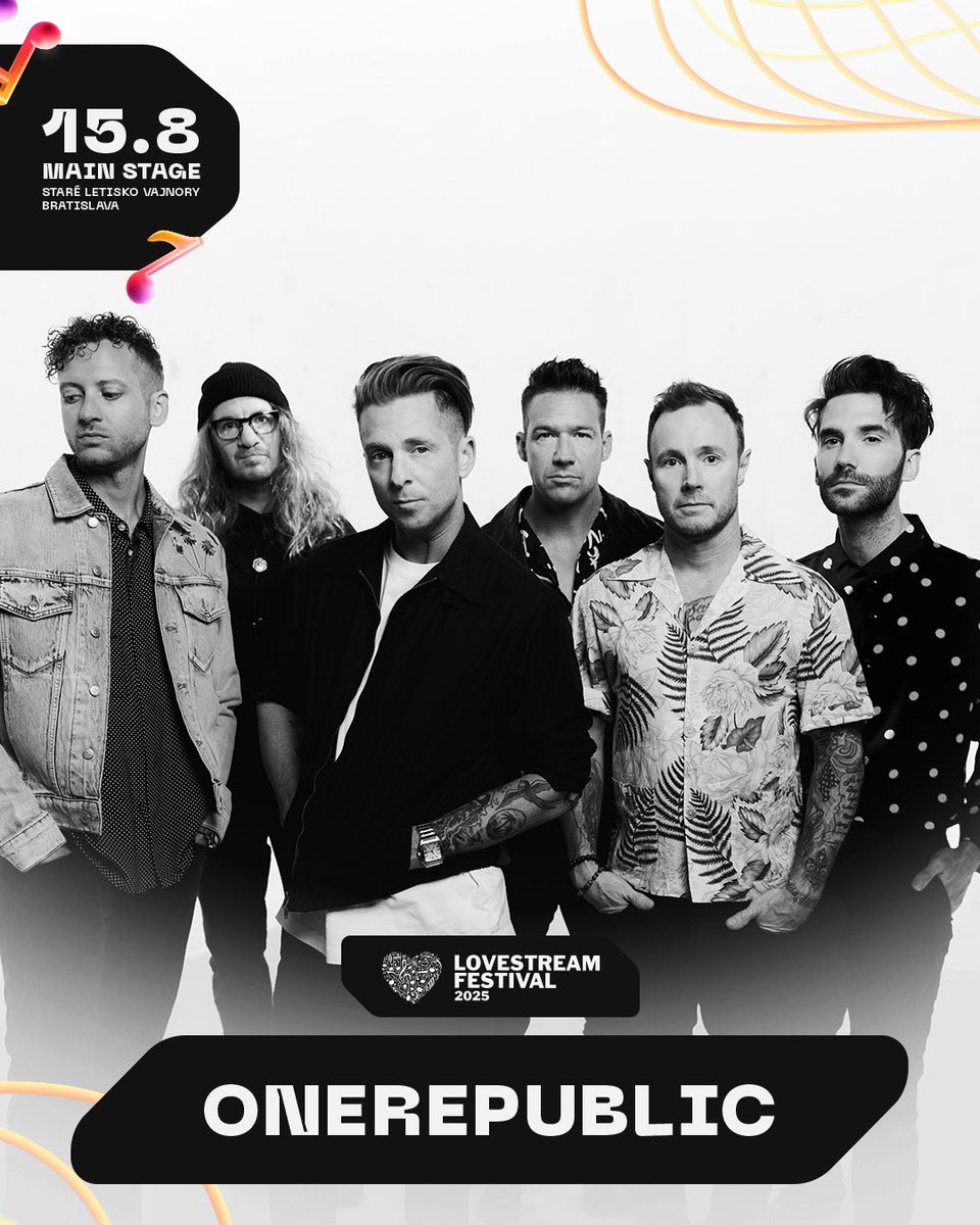 OneRepublic's tweet photo. Slovakia! We can't wait to see you for the Lovestream Festival this August! ♥️ Get tickets now at https://t.co/uwLKcHDM9c https://t.co/G4eBCYyOHJ