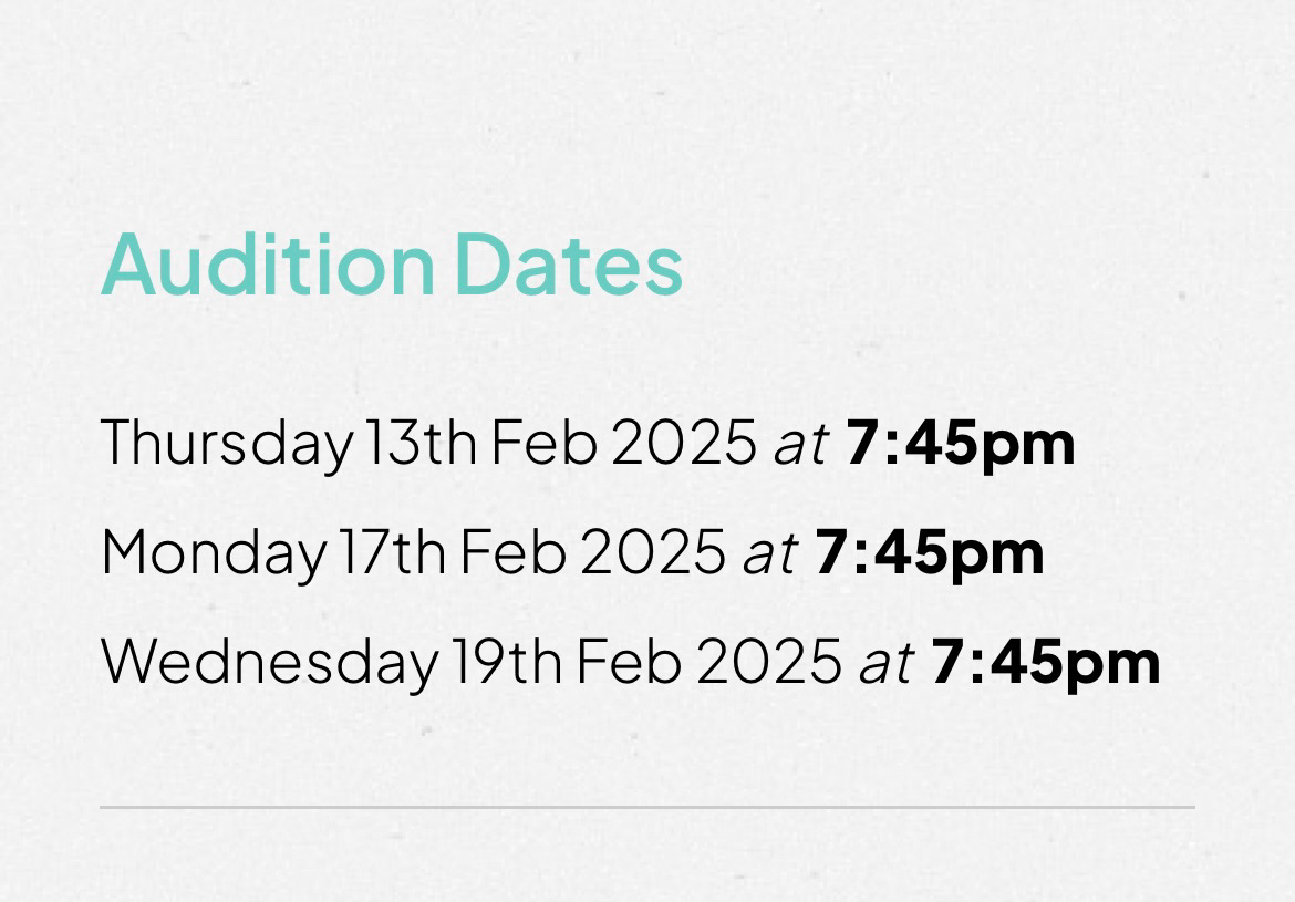 AUDITIONS SOON!!! Thursday 13th, Monday 17th and Wednesday 19th Feb at the Queen Mother Theatre Hitchin. BLACKADDER GOES FORTH by Richard Curtis and Ben Elton

Full details on our website: 

qmt.org.uk/audition/black…