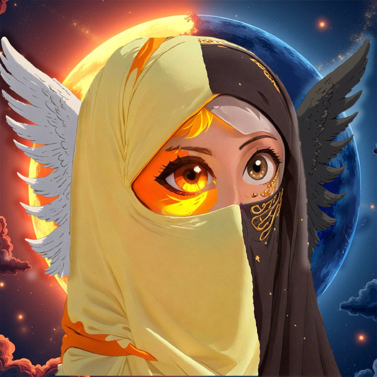 A 1:1 piece created by the legendary <a href="/fuxigod/"></a> 

A custom <a href="/Niqadys/">Niqadys✨🧕</a> I had made up for the collection

Day/night: In order for the light to shine so brightly, the darkness must be present 🌗

Thanks again for bringing my dream creation to fruition <a href="/fuxigod/"></a> 

NWO 🌐🧨
NIQADIO 🤝