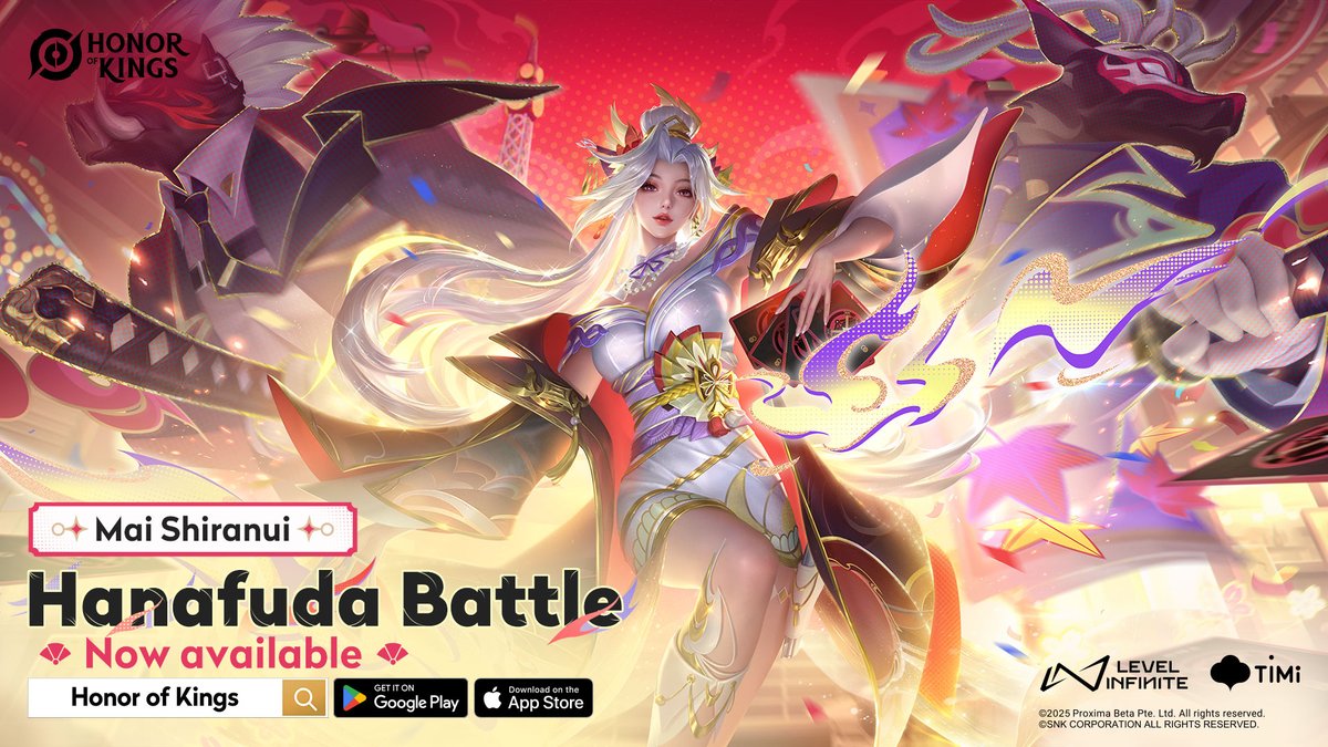 HonorOfKings's tweet photo. No matter the cost, she will win.
Hanafuda Battle is now available!
Fight alongside Mai Shiranui, the merchant's daughter, and conquer every battle!
▶️ Play now: https://t.co/4GRLTKAxMI
#HonorofKings #HOK #HOKxSNK #HOKnewskin #MaiShiranui #HanafudaBattle https://t.co/hUSv98CWdC
