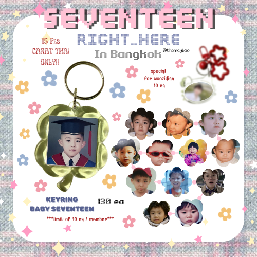 m4yb0ki's tweet photo. 🫧ɢɪᴠᴇᴀᴡᴀʏ 💎

@themayboo 
✿ KEYRING BABY SEVENTEEN 130 EA
✩ SPECIAL FOR WOOZIDIAN 10 EA
@_aftermayist 
♡ SEVENTEEN UNIT KEYRING &amp; WONWOO STICKER 24 SET
✦ MINWON KEYRING 17 EA

📍15 FEB ONLY❗️⏲️ TBA
@ RAJAMANGKALA STADIUM 

#กะรัตพระเวสสันดร 
 #SVT_RIGHT_HERE_IN_BANGKOK https://t.co/DvvB3fBMsW