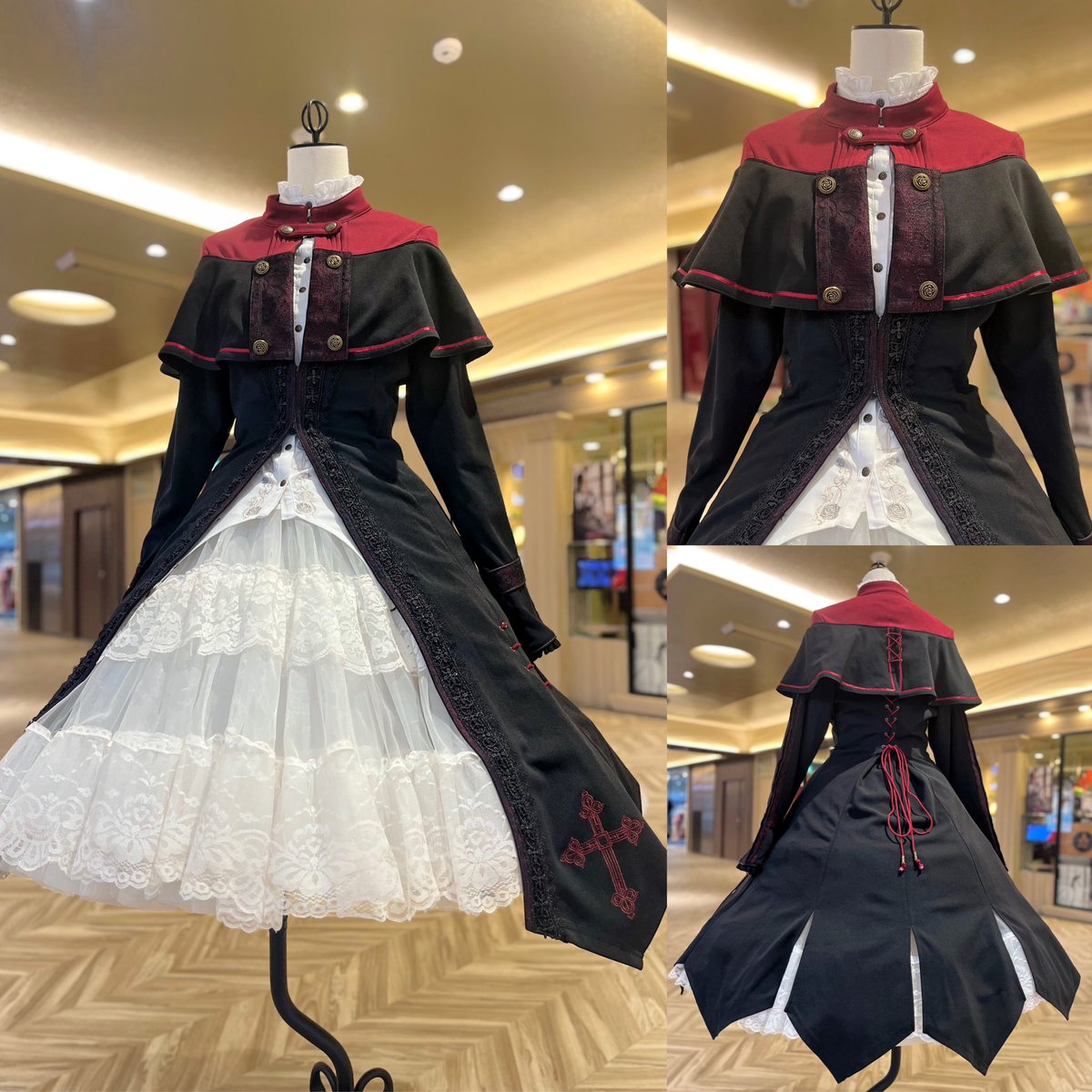 OZZON 薔薇刺繍ショートケープ（黒）
