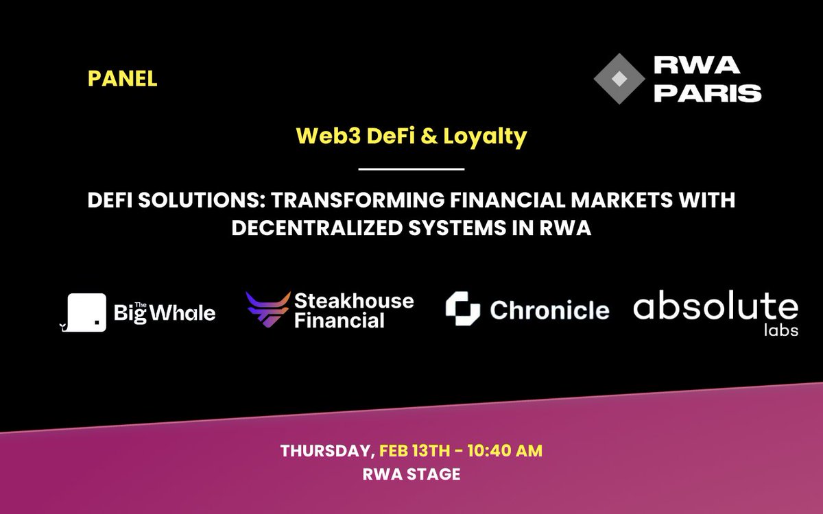 absolute_labs's tweet image. Panel : DeFi Solutions: Transforming Financial Markets with Decentralized Systems in RWA

@0xAntony, CPTO &amp;amp; Co-founder of absolute labs, will be speaking besides Sébastien Derivaux (Steakhouse Financial), Niklas Kunkel (Chronicle Labs | Protocol), moderated by Raphaël Bloch (The…