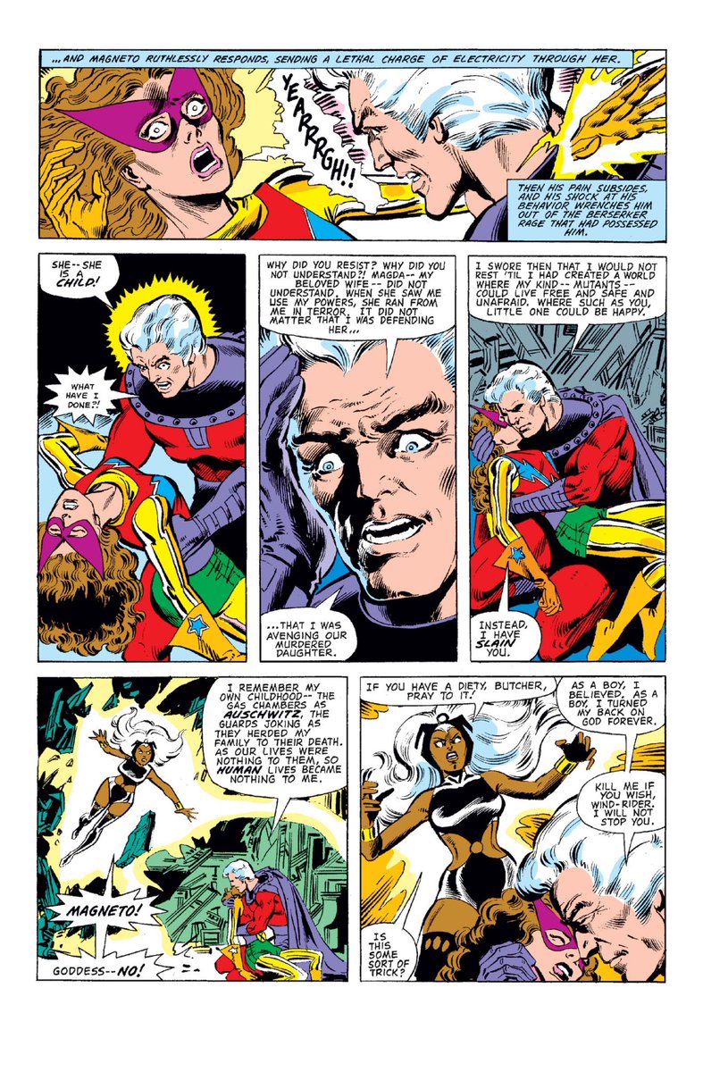 balvog's tweet image. X-Men #150 (1963)
Magneto tries to take over the world because nukes would inadvertently massacre mutants. The X-Men disagree per usual.
Magneto’s backstory as a holocaust survivor is established. It only took almost 18 years.