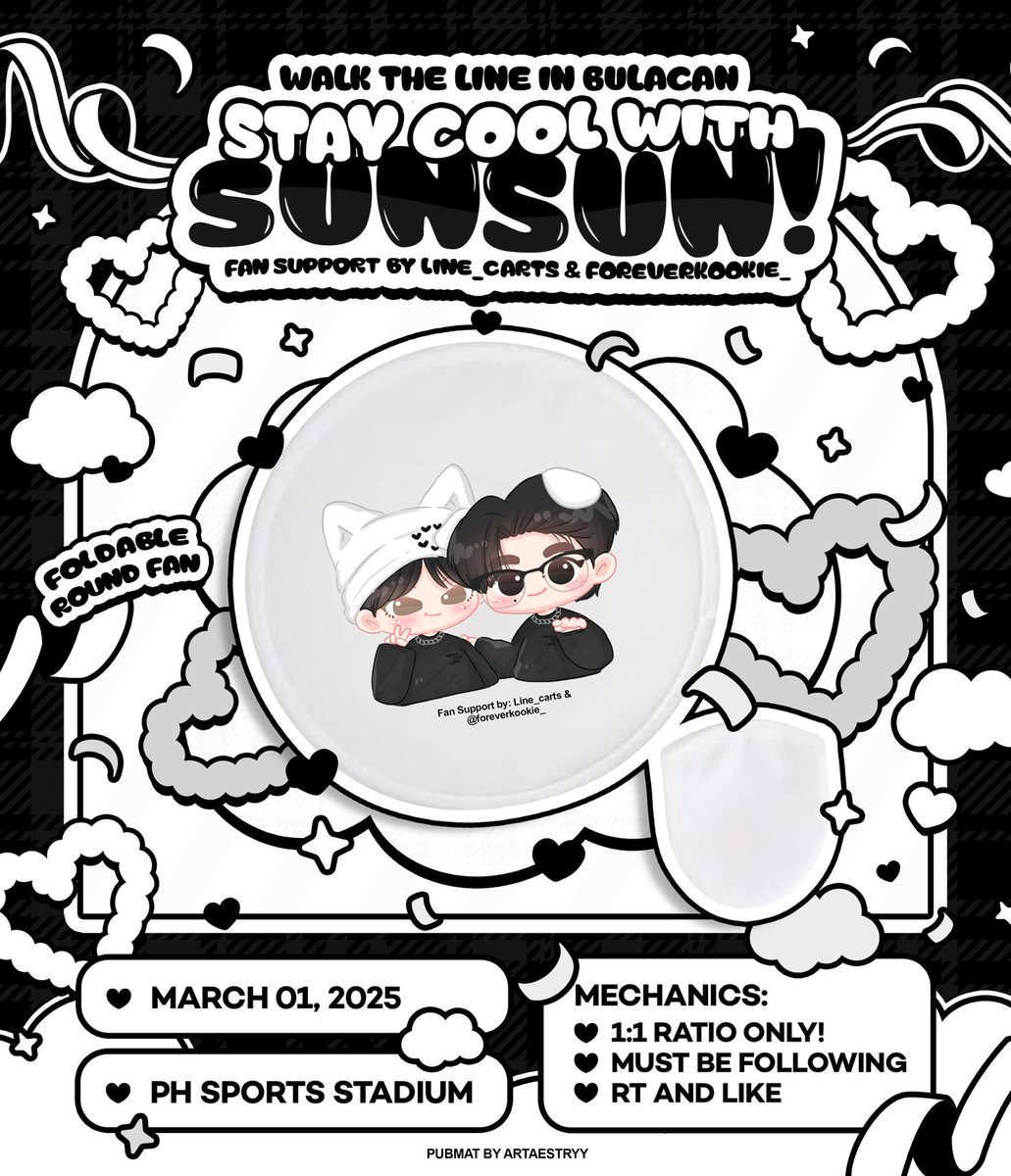 ୨♡୧  #ENHYPEN #SUNGHOON #SUNOO fan support by <a href="/Line_carts/">Line⁷ ྀི</a> &amp; <a href="/foreverkookie_/">jewel 🩵 prod sjy 🍀✨️</a> ୨♡୧

let's beat the heat in bulacan 🤍 stay cool with sunsun!
  
♡ mbf,  like + rt 
♡ show proof
♡ 1:1 ratio 

✨️ foldable round fan

🗓 2025.03.01
📍ph sports stadium

#WALKTHELINE_IN_BULACAN
