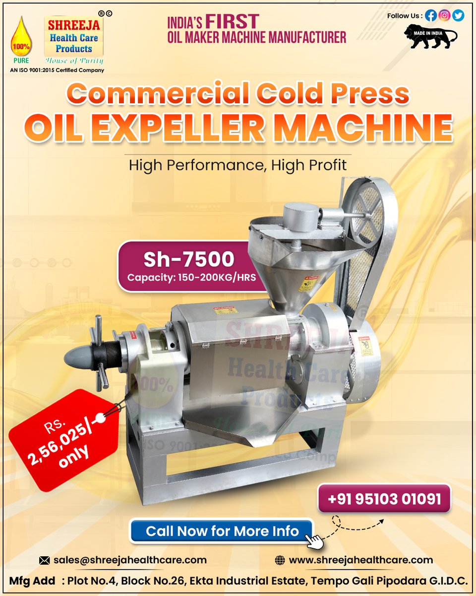 shreejahealth's tweet image. 🚀 Boost Your Oil Production with the Best! 🌿⚙️
🏭 Manufacturing Address: Plot No.4, Block No.26, Ekta Industrial Estate, Tempo Gali, Pipodara G.I.D.C.
#oilmachine #oilexpeller #coldpressoil #businessgrowth #oilmaking #madeinindia #commercialmachine #oilprocessing  💪🌱