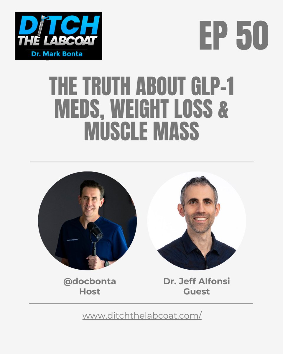 DocBonta's tweet image. GLP-1 medications are changing the obesity conversation, but are we ignoring the muscle mass crisis? 💉💪

🔥 Get the facts on nutrition, strength, and metabolic health in this week’s Ditch the Labcoat episode with Dr. Jeff Alfonsi.

🎧 Tune in now: episodes.fm/1730562799…