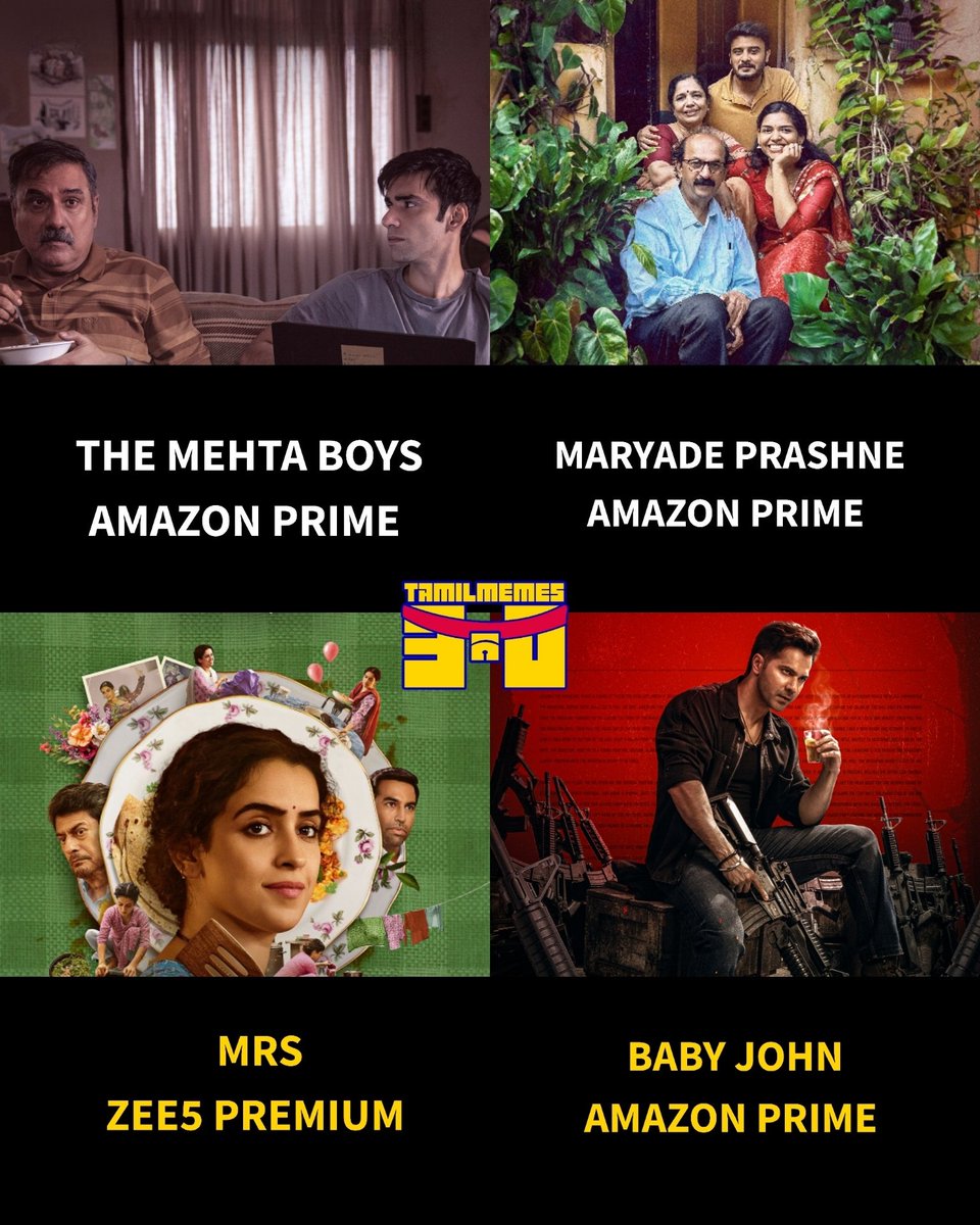 tamilmemes30's tweet image. Now streaming 🍿💥 

#GameChanager | #Madraskaaran | #Lara | #35movie  | #Themehtaboys | #Mrs | #Maryadeprashne | #Babyjohn