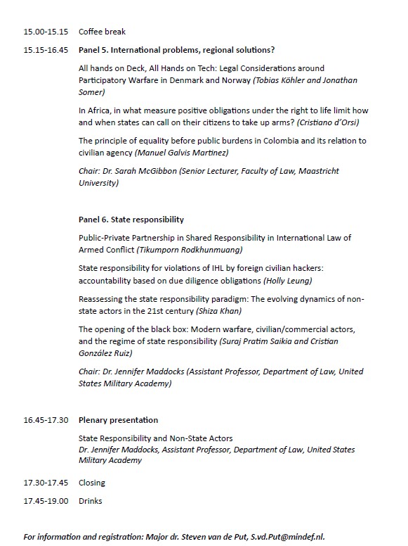 Olivia Flasch (@flasch0) on Twitter photo On 28 February, I will be participating, alongside leading experts, in a series of panel discussions on the topic of Diversification of Civilian Agency in Armed Conflict organised by the <a href="/WarStudiesNLDA/">WarStudiesNLDA</a>. For registration and details, see agenda below. On 28 February, I will be participating, alongside leading experts, in a series of panel discussions on the topic of Diversification of Civilian Agency in Armed Conflict organised by the <a href="/WarStudiesNLDA/">WarStudiesNLDA</a>. For registration and details, see agenda below.