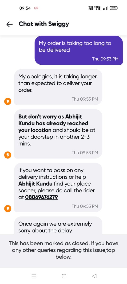 ItsPritha009's tweet photo. @SwiggyCares horrible experience with @Swiggy ! I ordered my dinner yesterday from Swiggy and paid d amount and waited for 1 long hour. Delivery boy didn't pick the call and give status arrived location. There no option to track him @SwiggyCares suggest me to wait and lastly deny https://t.co/GJ7l1HvvLz