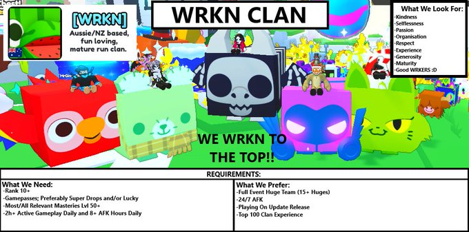 WRKN_Clan's tweet photo. WRKN Clan is recruiting!!! Want a fun and competitive clan, with a lovely community? Shoot us a DM here on X, and we will invite you to our lovely Discord to apply!!
Everyone is welcome to apply, and good luck!!
Let's Get WRKN! https://t.co/97sdPEDGOR