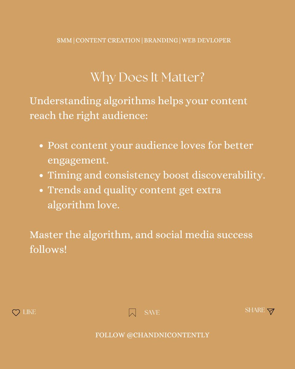 An algorithm isn’t magic ✨, it simply decides what appears on your feed.
Curious how it works?🤔
Swipe through to find out!🔍
#chandnicontently #marketinggirlies #socialmediatips #socialmediaadvice #marketingagency
[SocialMediaAgency MarketingTips Marketingagency Creativeagency]