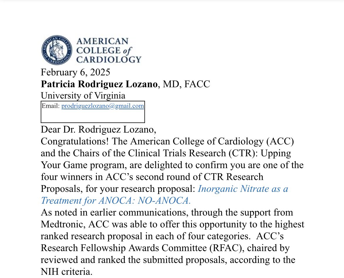 Patricia Rodriguez Lozano MD, MS (@prodriguezmd) on Twitter photo The best way to celebrate #HeartMonth and #WearRedDay? Advancing research for women’s heart health! ❤️ Honored to receive <a href="/ACCinTouch/">American College of Cardiology</a>’s CTR award for my proposal on Inorganic Nitrate as a Treatment for women with ANOCA—working toward novel therapies for women with ANOCA. The best way to celebrate #HeartMonth and #WearRedDay? Advancing research for women’s heart health! ❤️ Honored to receive <a href="/ACCinTouch/">American College of Cardiology</a>’s CTR award for my proposal on Inorganic Nitrate as a Treatment for women with ANOCA—working toward novel therapies for women with ANOCA.