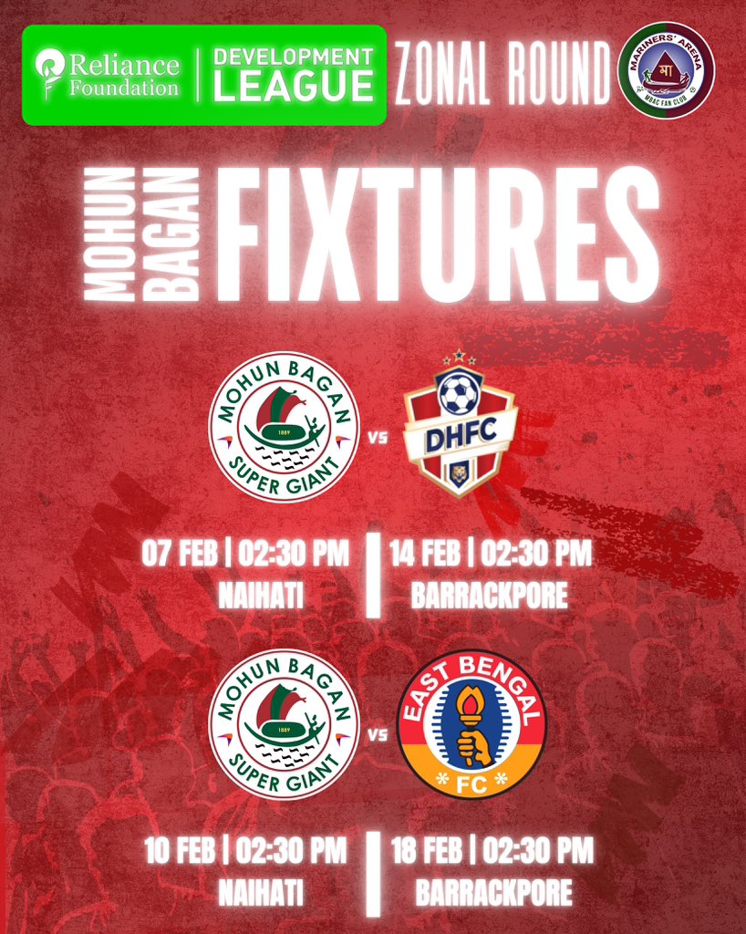 ArenaMariners's tweet photo. Our boys kick off RFDL East Zonal Round today as they face Diamond Harbour Fc in Naihati.
Also, have a look at the complete schedule of this round. 🙌💚❤️
@mohunbagansg @ril_foundation
#RFDL #U21 #ZonalRound #MBSG #marinersarena #JoyMohunBagan https://t.co/KLq6FqHqGh