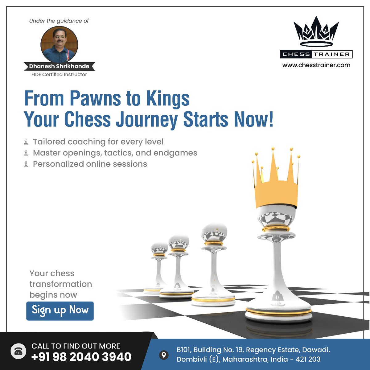 Chess_trainer91's tweet image. 🏁From #PawnstoKings – Your #ChessJourney Starts Now! ♟️

Every champion starts with the basics, but expert coaching makes the difference! 

✅ Personalized online training
✅ Coach: FIDE Instructor #DhaneshShrikhande
📞 +91 9820403940 | 🌐 chesstrainer.com
#ChessTrainer
