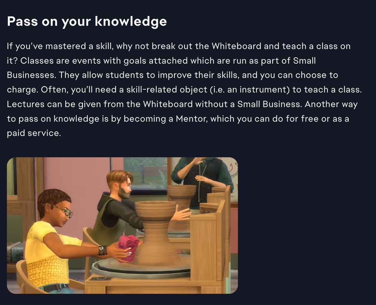 Oh, my sims will be teaching so many art classes in #BusinessesAndHobbies. I would have loved to see more new hobbies in this pack, but this class feature seems like a cool expansion on all the hobbies we already have.
