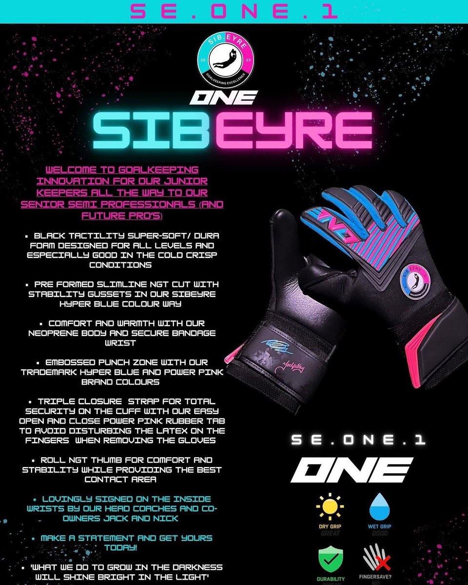 Sib.Eyre Goalkeeping Excellence (@sibeyregku) on Twitter photo Senior GK session last night with our keepers rocking the new SE.ONE.1 models in collaboration with <a href="/TheOneGloveCo/">The One Glove Co</a>! 🧤
Looking amazing in our Sib.Eyre colourway and the feedback from our GK’s was super positive!
All sizes now available 🩷💙 Senior GK session last night with our keepers rocking the new SE.ONE.1 models in collaboration with <a href="/TheOneGloveCo/">The One Glove Co</a>! 🧤
Looking amazing in our Sib.Eyre colourway and the feedback from our GK’s was super positive!
All sizes now available 🩷💙