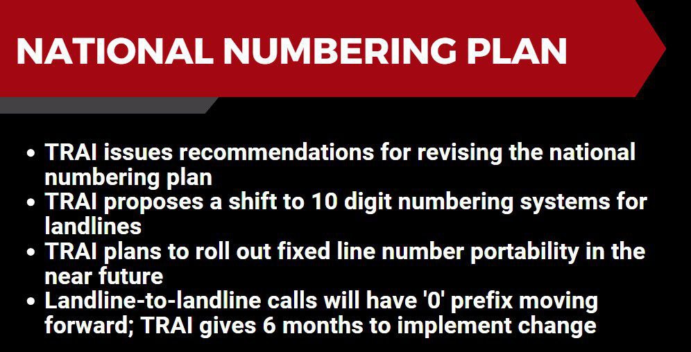 factsprimeindia's tweet photo. #TRAI issues recommendations for revising national numbering plan!
Aims to optimize numbering resources, improve efficiency & cater to emerging technologies.
New plan to support growing telecom needs in India.
#TelecomReforms https://t.co/hWHWiCXzw8