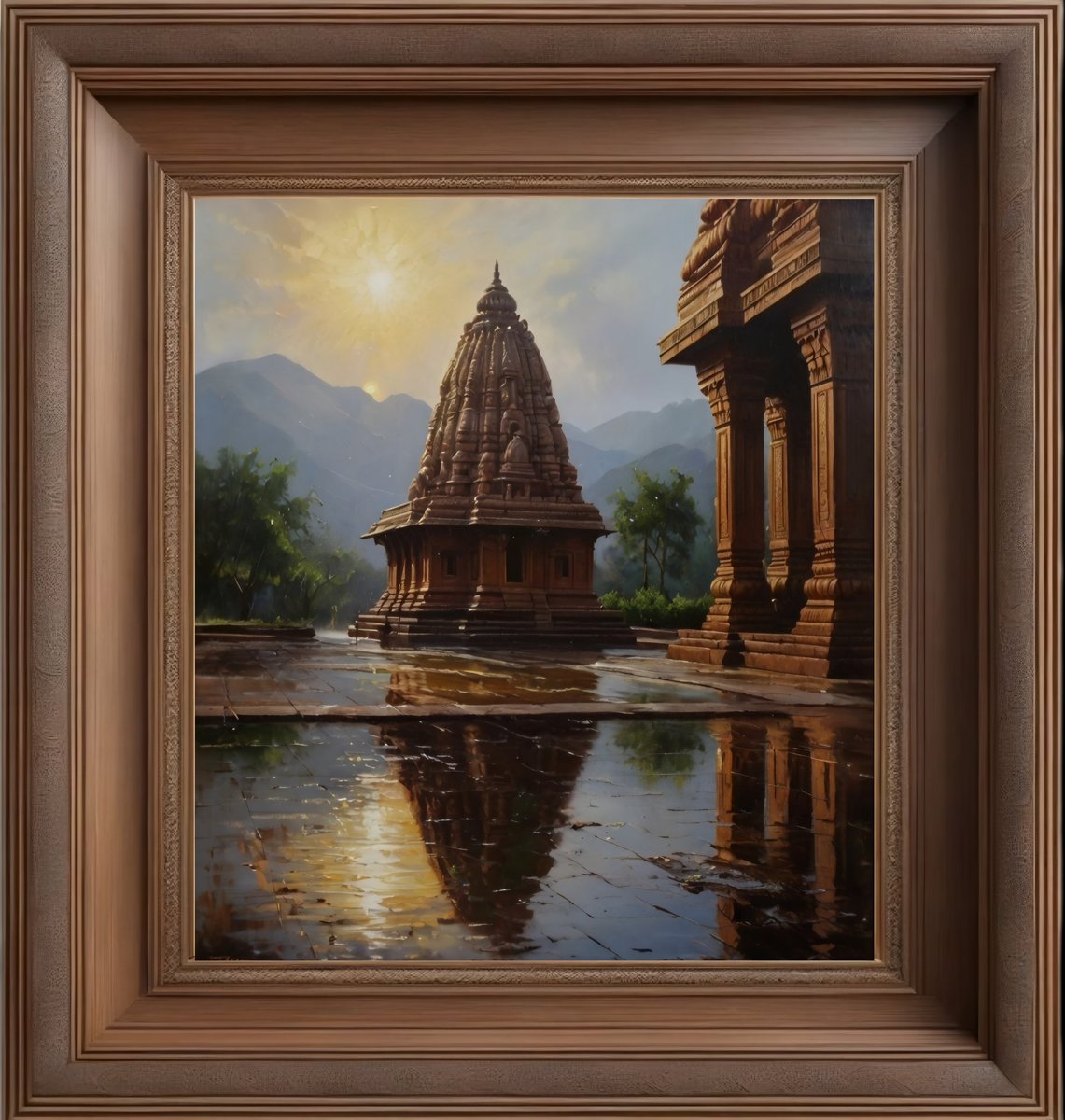 Oil on canvas painting 🎨🖌️🖼️ 
📳.7030325179 

#OilPainting 
#TempleArt 
#IndianHeritage 
#LandscapePainting 
#SpiritualArt 
#AncientArchitecture 
#NatureAndCulture 
#ArtisticVibes 
#TraditionalArt 
#PeacefulScenery