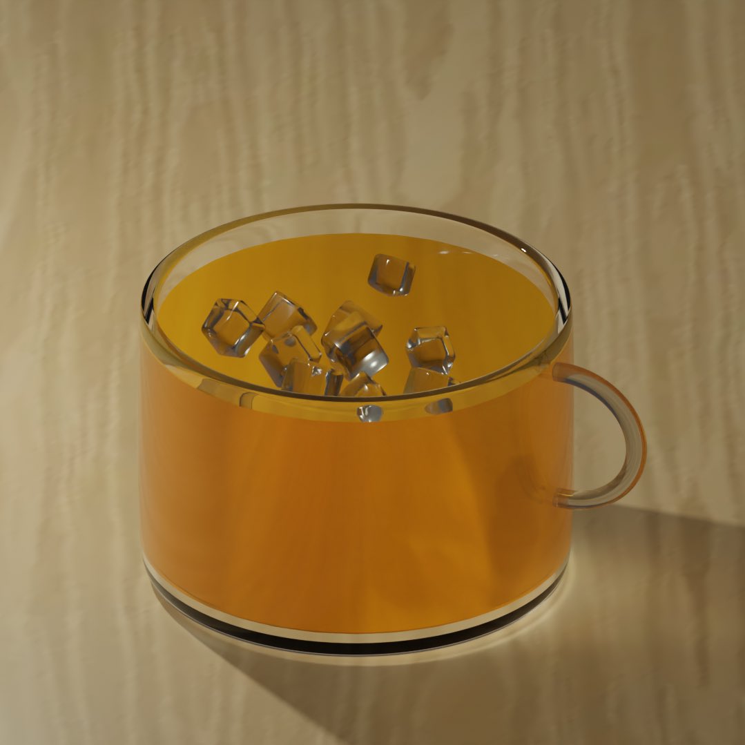_Bpender's tweet photo. オレンジジュース
 #Blender #Blender初心者  #3DCG 

最初アイスティーっぽくなっちゃったので、オレンジってもっとマットな質感だなと思って伝播と粗さ下げたら良くなった気がします！ https://t.co/9xGkofpqJv