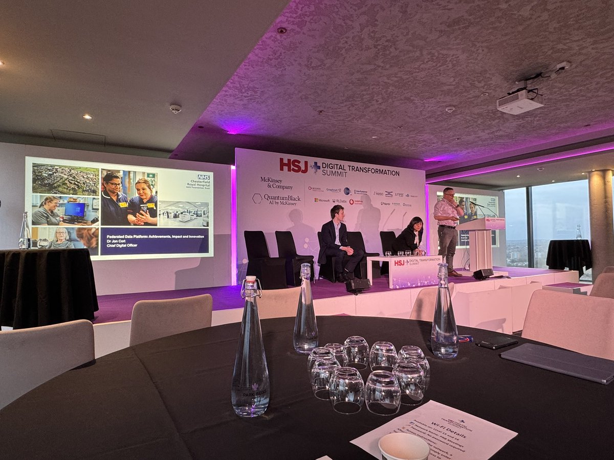 MahmudNawaz's tweet image. Great to see our own Jon Cort, Chief Digital Officer at #Chesterfield @royalhospital, speaking along side Ming Tang and Tom McArdle at the #hsjdigitaltransformation summit about the #FederatedDataPlatform and the experiences and successes at #CRH