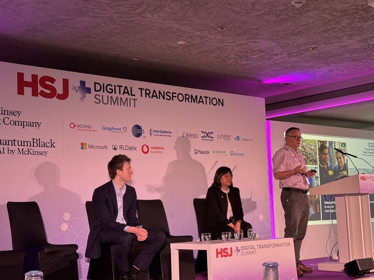 MahmudNawaz's tweet image. Great to see our own Jon Cort, Chief Digital Officer at #Chesterfield @royalhospital, speaking along side Ming Tang and Tom McArdle at the #hsjdigitaltransformation summit about the #FederatedDataPlatform and the experiences and successes at #CRH