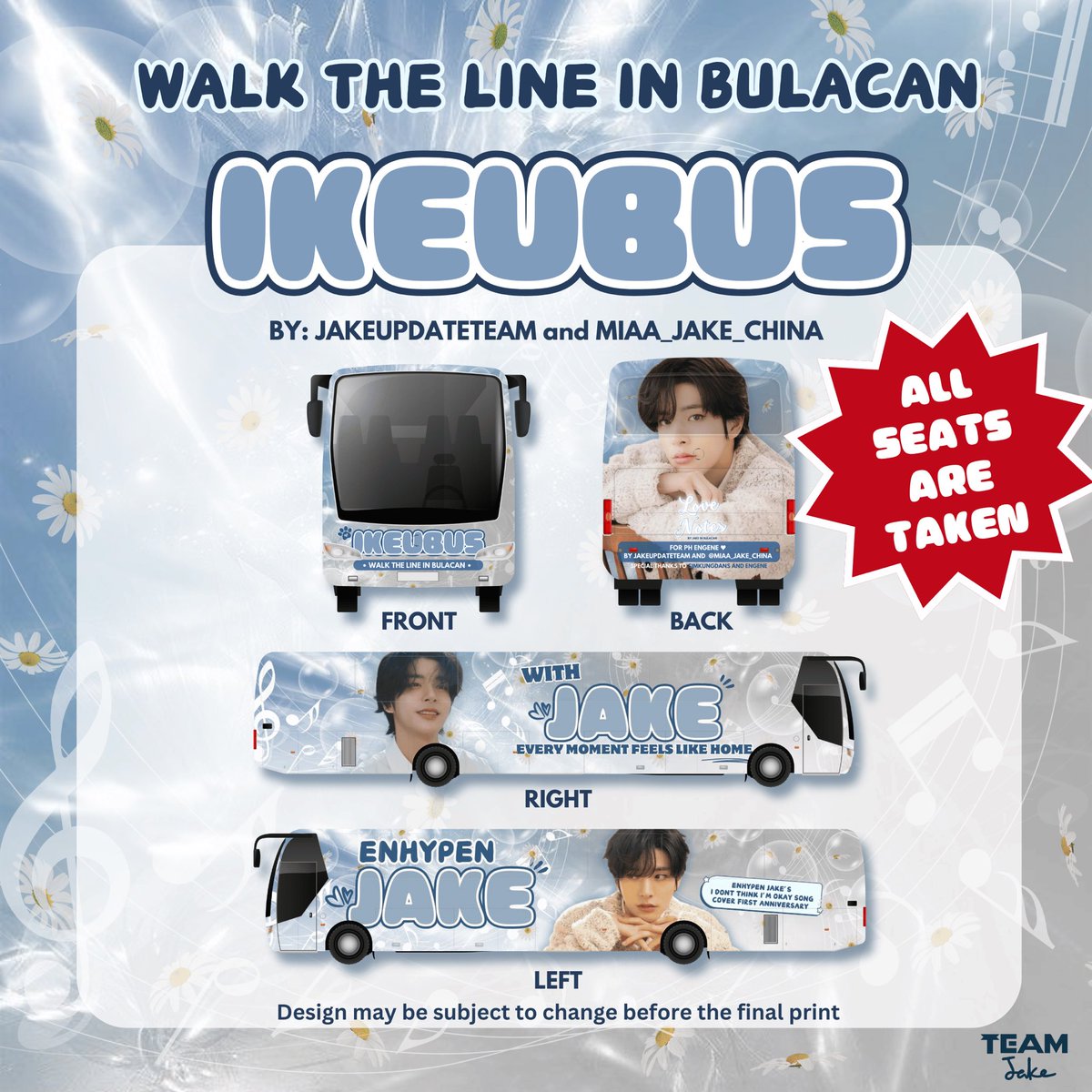 jakeupdateteam's tweet photo. π IKEUBUS: ON THE WAY TO JAKE LAND ππ¨
We are excited to announce that all seats for Jakeβs bus are now taken! Thank you to all the ENGENES who joined us for this journey. We look forward to seeing you on March 1 at the Philippine Sports Stadium! ποΈβ¨
#LoveNotesByJAKE #JAKE #ENHYPEN_JAKE
#μ μ΄ν¬ #μνμ΄ν_μ μ΄ν¬ @ENHYPEN_members @ENHYPEN