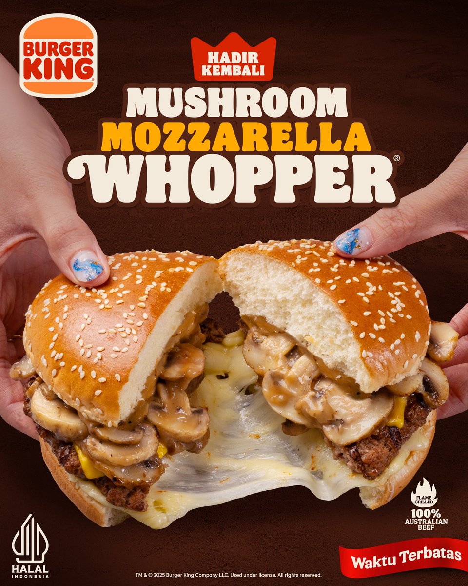 ‼️Jangan Cuma diliatin aja!‼️

Ngeliat nya aja bikin ngiler, apalagi kalau cobain sendiri? Yakali gak ketagihan hehehe 🍔☺️

Mushroom Mozzarella Whopper! Wah nyesel si kalo sampe ketinggalan🫶🏻🔥🤩
