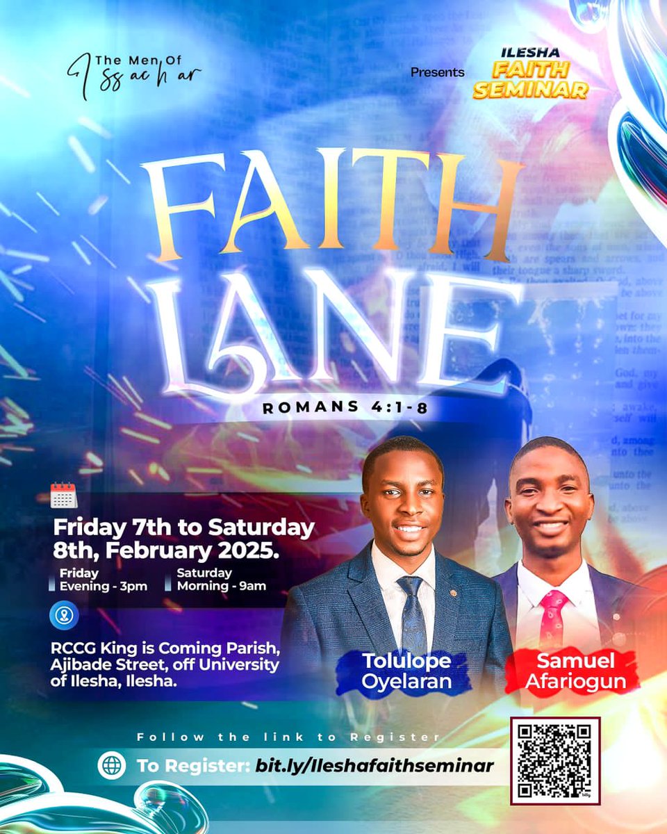 MenofIssachar_'s tweet photo. Today, the Lord will be glorified🙌 

Join us today at 3 PM for the Ilesha Faith Seminar for a transformating Faiith session!

Don't come alone!

#faithlane #faithlane2025 #ileshafaithseminar #growyourfaith #faithandpurpose #walkingbyfaith #menofissachar #dday #moi https://t.co/HHjTTcHNq1