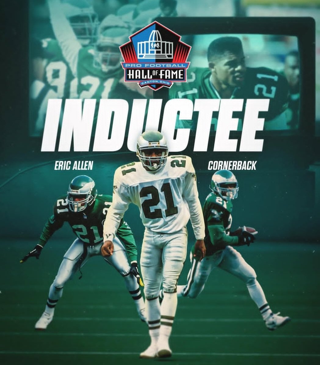 sethjoyner's tweet photo. Man, this is special! Finally, our CB1 is a #HoFer! Congrats @EricAllen619 Can't wait to celebrate this tremendous honor with you in #Canton 
@ProFootballHOF @Eagles 
#LetsGo #FlyEaglesFly https://t.co/mIWgGcBOoR