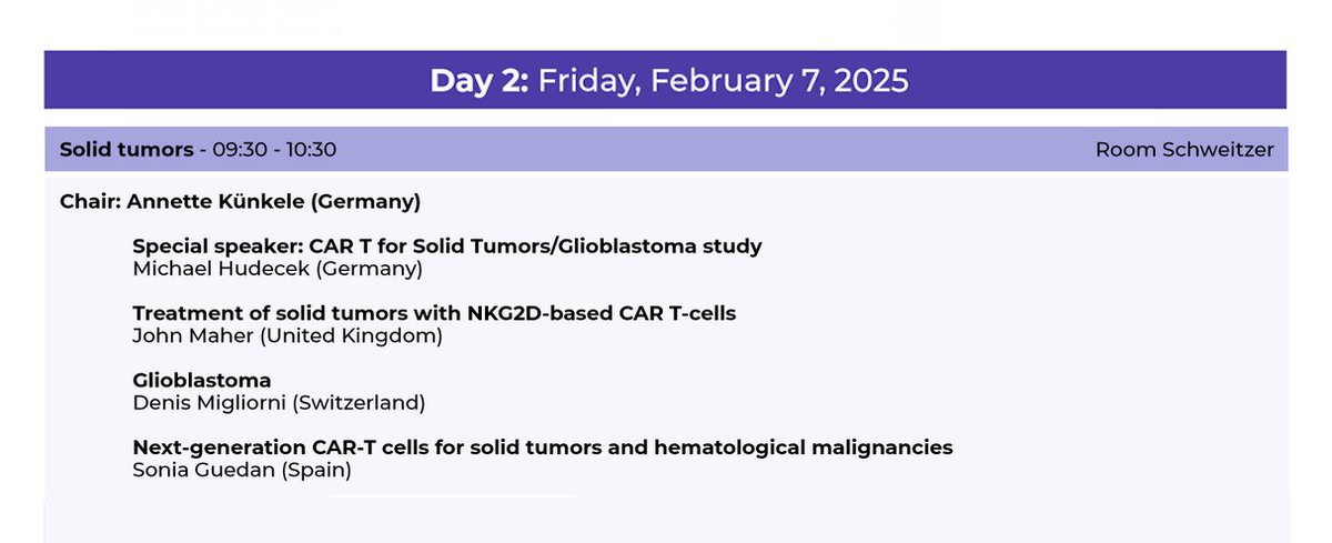 SoniaGuedan (@guedans) on Twitter photo 💉 For those colleagues attending the 7th European CAR T-cell Meeting of the <a href="/EHA_Hematology/">European Hematology Association</a> and <a href="/TheEBMT/">The EBMT</a> in 🇫🇷 Strasbourg, I’ll be presenting Next-generation CAR-T cells for solid tumors and hematological malignancies in Room Schweitzer, from 9:30 to 10:30 h. Come say hi! 💉 For those colleagues attending the 7th European CAR T-cell Meeting of the <a href="/EHA_Hematology/">European Hematology Association</a> and <a href="/TheEBMT/">The EBMT</a> in 🇫🇷 Strasbourg, I’ll be presenting Next-generation CAR-T cells for solid tumors and hematological malignancies in Room Schweitzer, from 9:30 to 10:30 h. Come say hi!