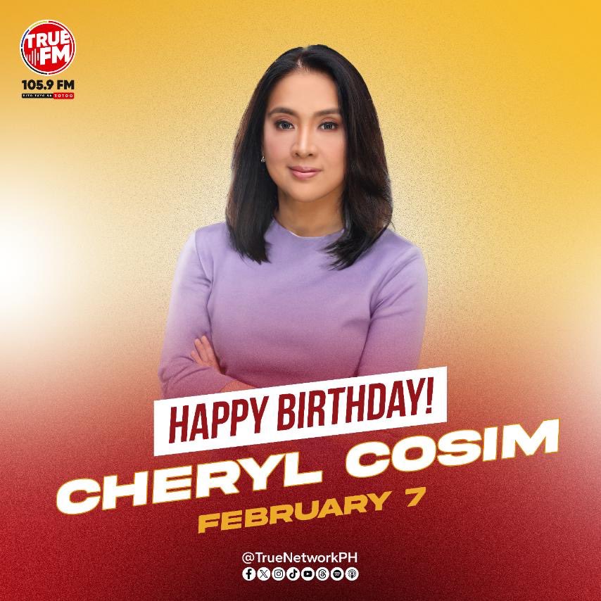 TrueNetworkPH's tweet photo. #SaTrueLang Today is Ms. Cheryl Cosim's birthday! 🎂🎉🎊😀

Let’s all greet together to celebrate her on this special day and wish her good health and happiness! God bless more Ms. Yeng! 

#Friday #Birthday #TGIF #TrueNetwork #TrueFM https://t.co/BXSoD2pfjR