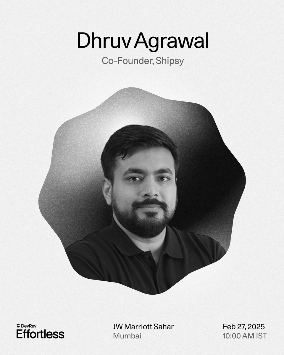 devrev's tweet photo. Namaste, #Mumbai! Are you ready for India 2.0? 🇮🇳 

Join us at #DevRev Effortless Mumbai 2025 to witness India's transformation into Product Nation.

Register now: https://t.co/XWOeZLz6Yd

Effortless is the only industry event where #AI meets design, helping humans and machines collaborate seamlessly.

We’re now unveiling our second set of speakers, who are industry visionaries leading with impact:

- Vinod Kannan: Chief Integration Officer, @airindia
- Murali Brahmadesam: CTO & Head of Engineering, @Razorpay 
- Dhruv Agrawal: Co-Founder, @TheShipsy 
- @MKPHolland: CVP - Customer Experience, DevRev
- @MichaelEMachado: CVP - Product and Brand, DevRev

Expect bold ideas, groundbreaking insights, and strategies to shape India's tech future.

🗓️Date: February 27, 2025 
🕙Time: 10:00 AM – 6:00 PM 
📍Venue: JW Marriott Mumbai Sahar