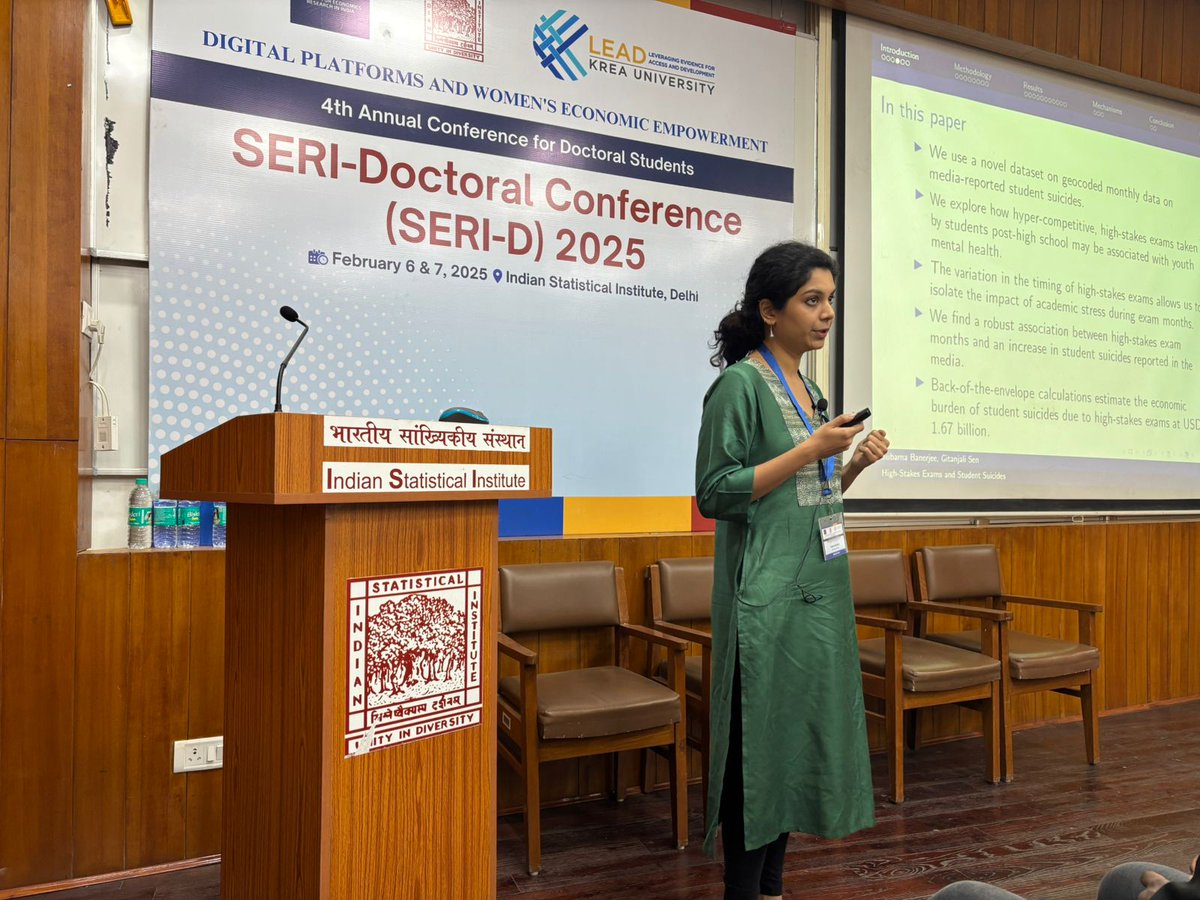 cecfee (@cecfee) on Twitter photo Under Pressure: High-Stakes Exams and Media-Reported Student Suicides in India —<a href="/SubarnaBee/">Subarna Banerjee</a> estimates an 18% rise in suicides during exam months using geocoded, high-frequency media data. No evidence of media bias & results hold across subsamples.#DPWEE #SERI <a href="/ShivNadarUniv/">Shiv Nadar University, Delhi NCR</a> Under Pressure: High-Stakes Exams and Media-Reported Student Suicides in India —<a href="/SubarnaBee/">Subarna Banerjee</a> estimates an 18% rise in suicides during exam months using geocoded, high-frequency media data. No evidence of media bias & results hold across subsamples.#DPWEE #SERI <a href="/ShivNadarUniv/">Shiv Nadar University, Delhi NCR</a>