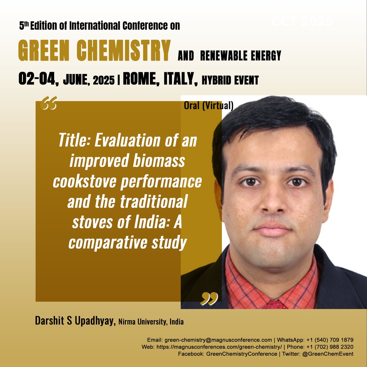 Green Chemistry 2025 (@greenchemevent) on Twitter photo We are thrilled to welcome Dr #Darshit_S_Upadhyay from Nirma University, India, as a speaker at <a href="/GreenChemEvent/">Green Chemistry 2025</a>! Organized by <a href="/magnus_group/">Magnus Group</a>.
📍 Rome, Italy | June 02-04, 2025
📞: +1 (540) 709 1879
For more info visit: magnusconferences.com/green-chemistr…
#GreenChemistry #Sustainability We are thrilled to welcome Dr #Darshit_S_Upadhyay from Nirma University, India, as a speaker at <a href="/GreenChemEvent/">Green Chemistry 2025</a>! Organized by <a href="/magnus_group/">Magnus Group</a>.
📍 Rome, Italy | June 02-04, 2025
📞: +1 (540) 709 1879
For more info visit: magnusconferences.com/green-chemistr…
#GreenChemistry #Sustainability
