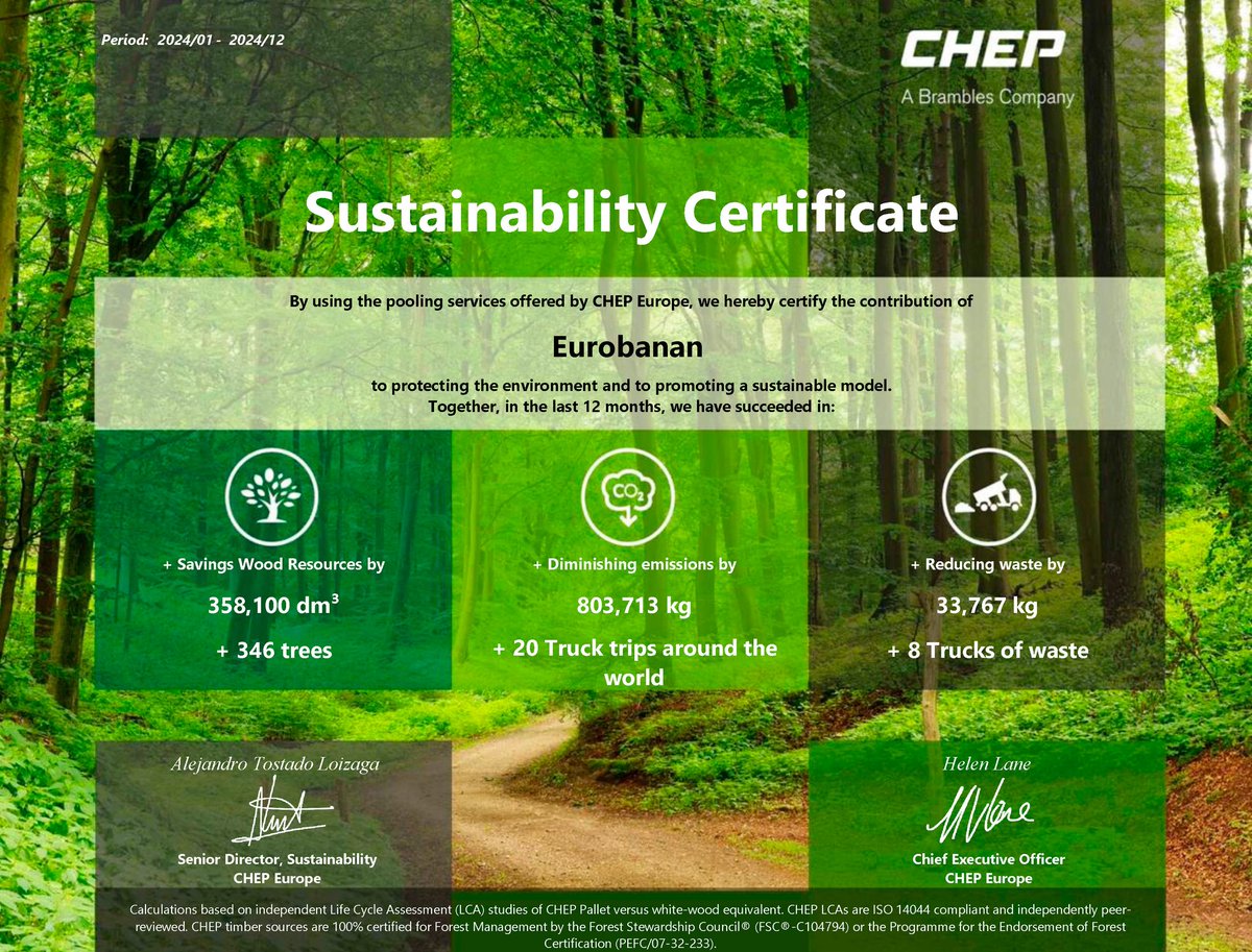 Un año más trabajando con <a href="/CHEP/">CHEP</a>  y los resultados hablan por sí solos: ✅ 346 árboles preservados ✅ 8 camiones menos de residuos ✅ Reducción de emisiones de CO2 equivalente a 20 vueltas al mundo en camión. Seguimos apostando por un futuro más sostenible.#sostenibilidad