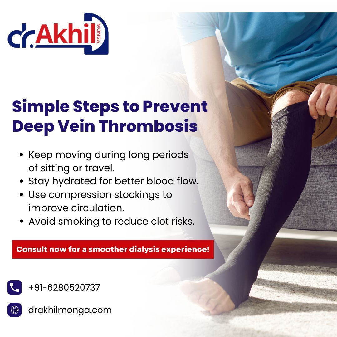 akhilmonga's tweet image. Prevent Deep Vein Thrombosis by moving, staying hydrated, wearing compression stockings, and avoiding smoking. Small steps can improve your health. Visit drakhilmonga.com or call +91-6280520737 for more tips. 
.
.
#PreventDVT #HealthyHabits #CirculationMatters