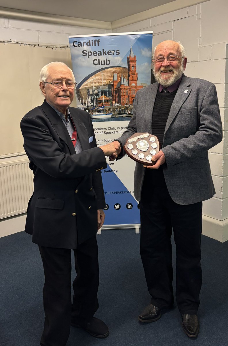 🎉🏆 Huge congratulations to Brian Jones for winning Cardiff Speakers Club’s Annual Evaluation Competition! 🥇👏 And a big shoutout to Rob Parsons, our amazing runner-up! 🥈🙌

Well done to both of you for your fantastic performances! 🎤💪🔥 #PublicSpeaking #Champions #asc