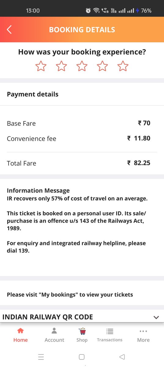 Varunchhipa7's tweet photo. #IndianRailways  @AshwiniVaishnaw Conveience fee almost 18% , Very higher https://t.co/KL7BSvEV0e