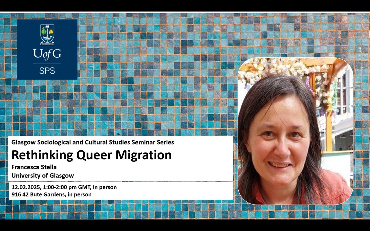 UofG Sociological and Cultural Studies (@uofgsociology) on Twitter photo Next Wednesday: Another <a href="/UofGSociology/">UofG Sociological and Cultural Studies</a> seminar: <a href="/FranStella75/">Francesca Stella</a> on Rethinking Queer Migration. Co-organised with <a href="/GRAM_Net/">GRAMNet</a>. Thanks to <a href="/dpasura/">Dominic Pasura</a> for moderating. All welcome. See you then.
👋😀
<a href="/UofGSPS/">UofG Soc & Pol Sci</a>
<a href="/UofGSPS/">UofG Soc & Pol Sci</a> Next Wednesday: Another <a href="/UofGSociology/">UofG Sociological and Cultural Studies</a> seminar: <a href="/FranStella75/">Francesca Stella</a> on Rethinking Queer Migration. Co-organised with <a href="/GRAM_Net/">GRAMNet</a>. Thanks to <a href="/dpasura/">Dominic Pasura</a> for moderating. All welcome. See you then.
👋😀
<a href="/UofGSPS/">UofG Soc & Pol Sci</a>
<a href="/UofGSPS/">UofG Soc & Pol Sci</a>