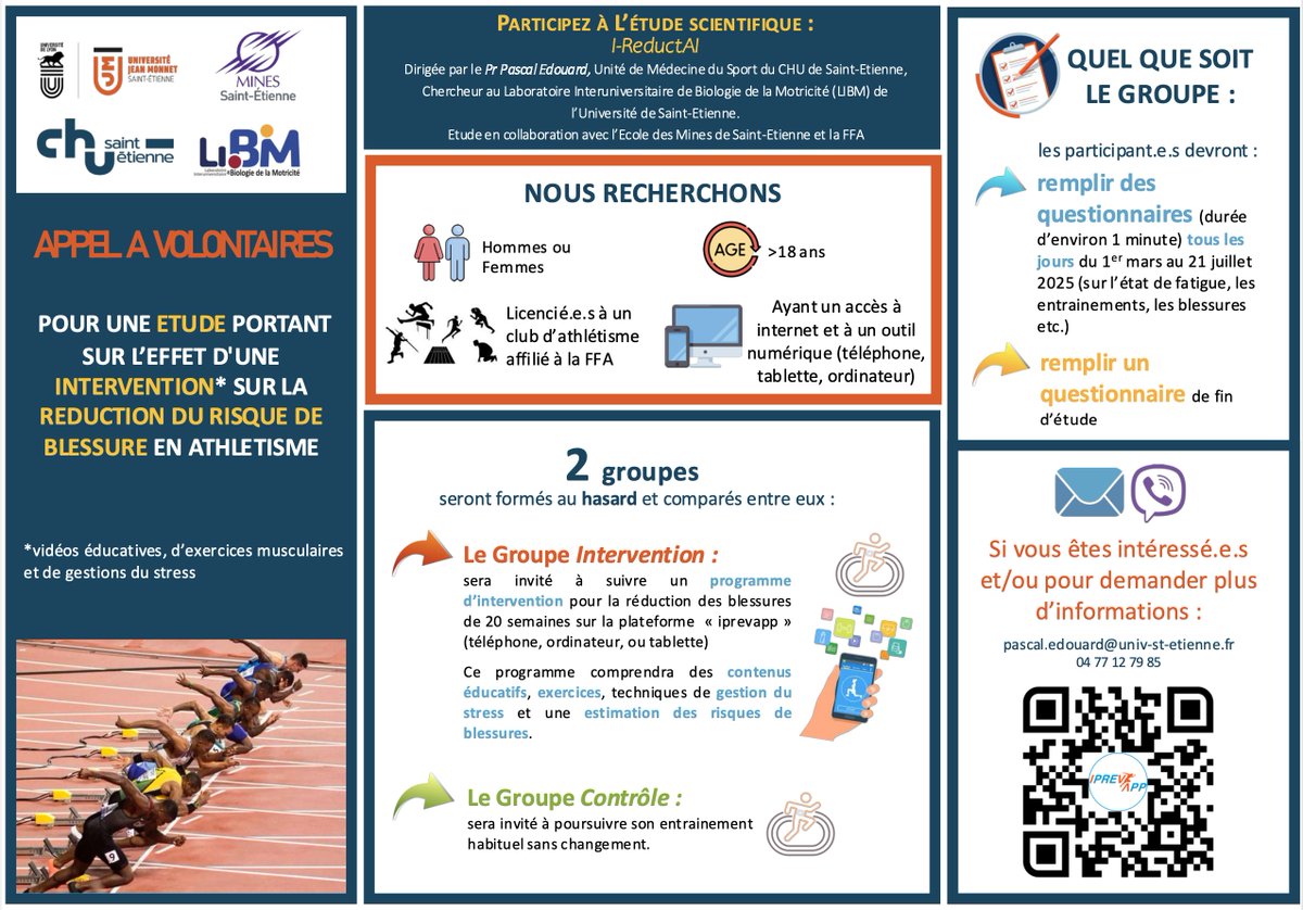 Pascal EDOUARD (@pascaledouard42) on Twitter photo 🚨Appel à volontaires !🚨
Participez à une étude sur la 🚨 !
Athlètes licenciés <a href="/FFAthletisme/">FFAthlétisme</a> de 18 à 45 ans, n'hésitez pas inscrivez vous !
▶️iprevapp.emse.fr/login?path=%2F…
Pour plus d'information ▶️iprevapp.emse.fr/opendocs/iredu… 🚨Appel à volontaires !🚨
Participez à une étude sur la 🚨 !
Athlètes licenciés <a href="/FFAthletisme/">FFAthlétisme</a> de 18 à 45 ans, n'hésitez pas inscrivez vous !
▶️iprevapp.emse.fr/login?path=%2F…
Pour plus d'information ▶️iprevapp.emse.fr/opendocs/iredu…