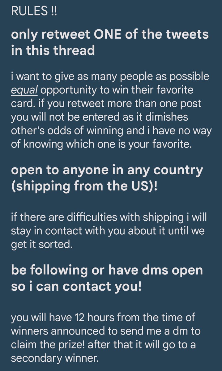 DNP PHOTOCARD RAFFLE X5
‼️READ BELOW‼️

im giving away 5 cards to 5 people, please read the rules before entering!

please retweet this post to spread it to others, but keep in mind retweeting this post WILL NOT enter you for any of the cards!

ends feb 14th 12pm est 💜