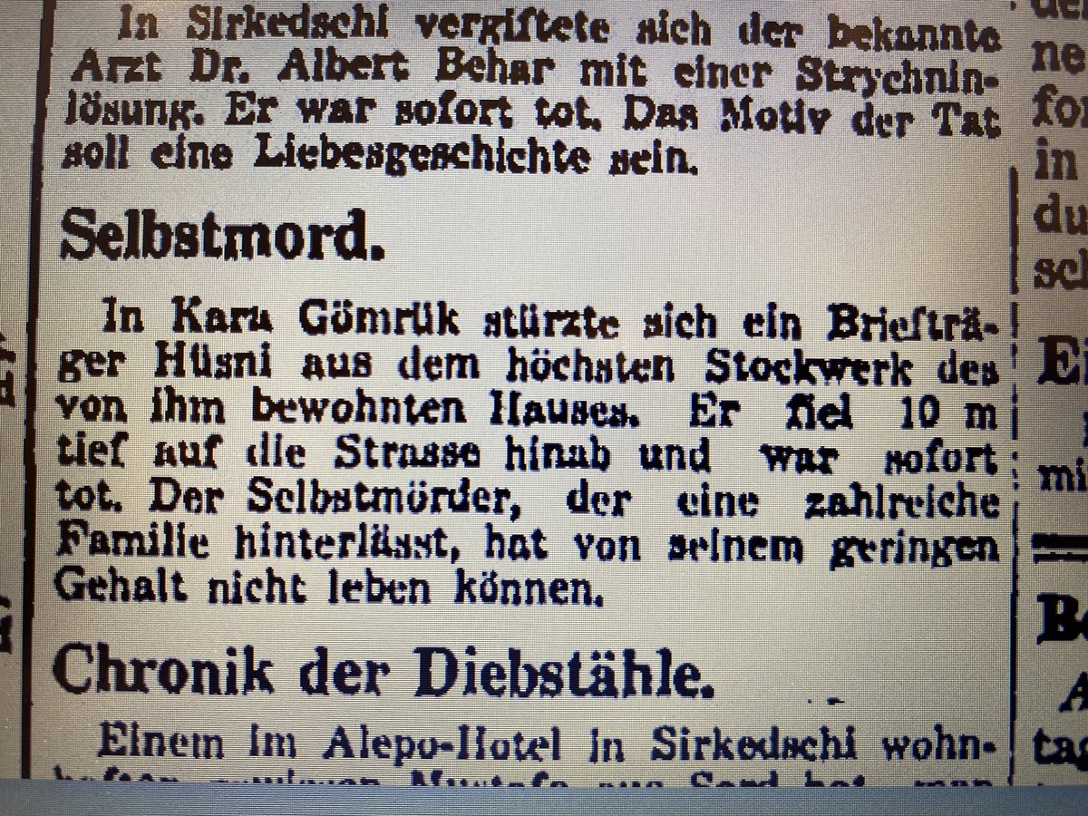 Temmuz 1930'da Karagümrük'te postacı Hüsni geçim sıkıntısından ötürü çatıdan atlayarak intihar etmiş.
