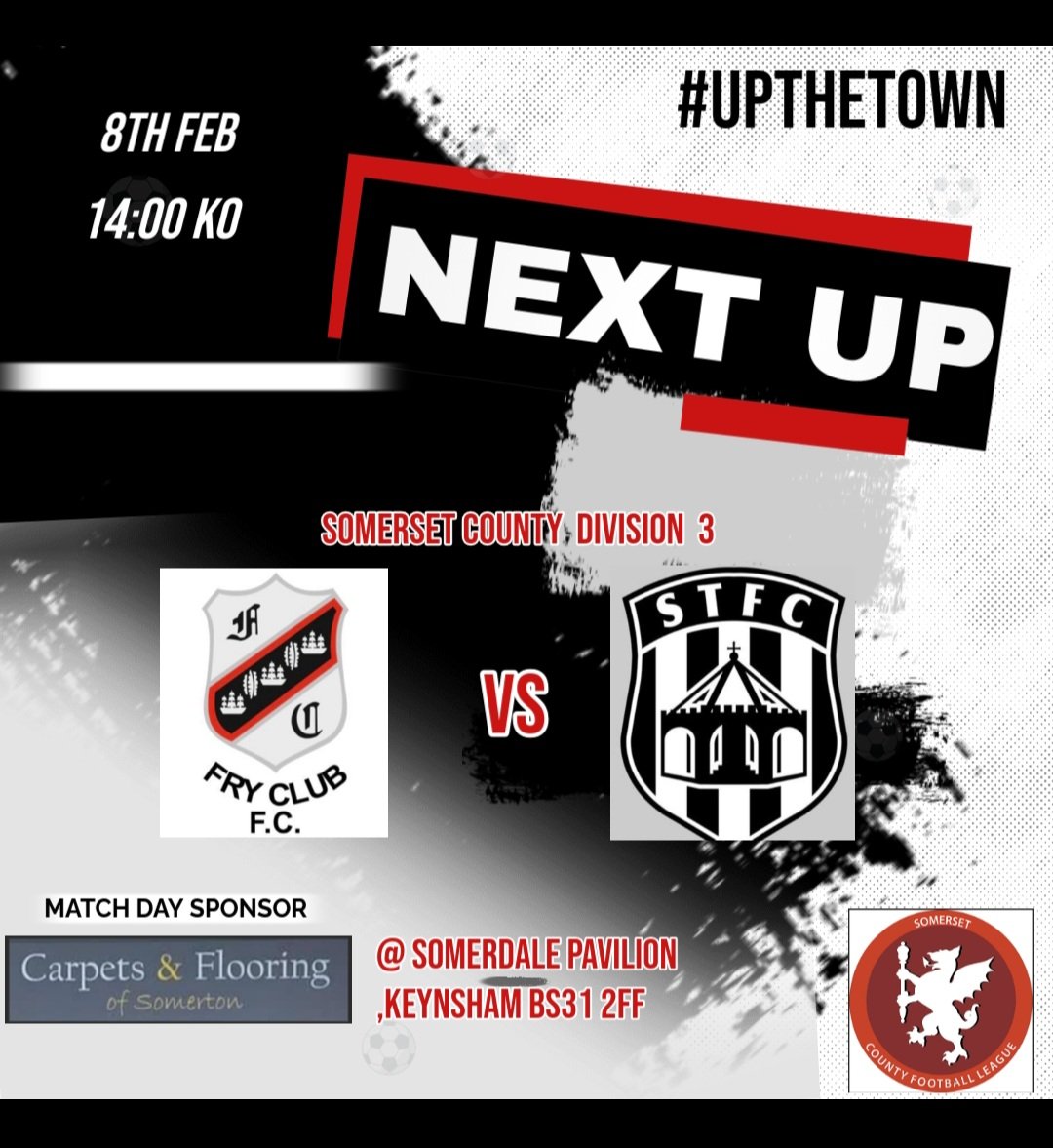 Somerton Town FC.⚫️⬜️⚫️ (@somertontownfc) on Twitter photo There's no game for the 1st team this weekend, but our reserves travel to Keynsham to play <a href="/FrysFC/">Fry Club FC</a> Res with a 2pm ko... thank you to Carpets and Flooring of Somerton for their continued support and match day sponsorship.
<a href="/somersetcfl/">Somerset County FL</a> <a href="/swsportsnews/">South West Sports News</a> There's no game for the 1st team this weekend, but our reserves travel to Keynsham to play <a href="/FrysFC/">Fry Club FC</a> Res with a 2pm ko... thank you to Carpets and Flooring of Somerton for their continued support and match day sponsorship.
<a href="/somersetcfl/">Somerset County FL</a> <a href="/swsportsnews/">South West Sports News</a>